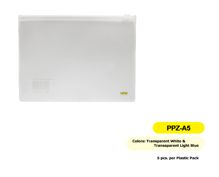 HBW zipbag size a5 ppz-a5 clear transparent white