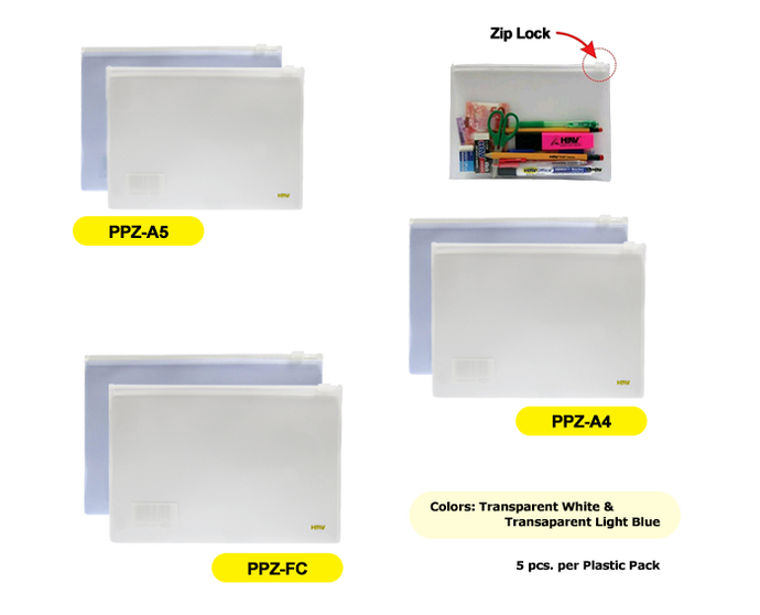 HBW zipbag ppz-a5 ppz-a4 ppz-fc transparent white transparent ligh blue